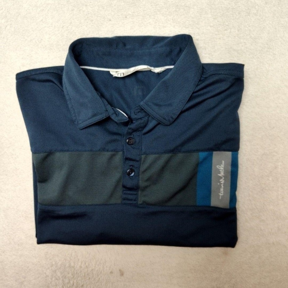 TravisMathew Polo Shirt Mens M Blue Colorblock Golf Performance Stretch Work